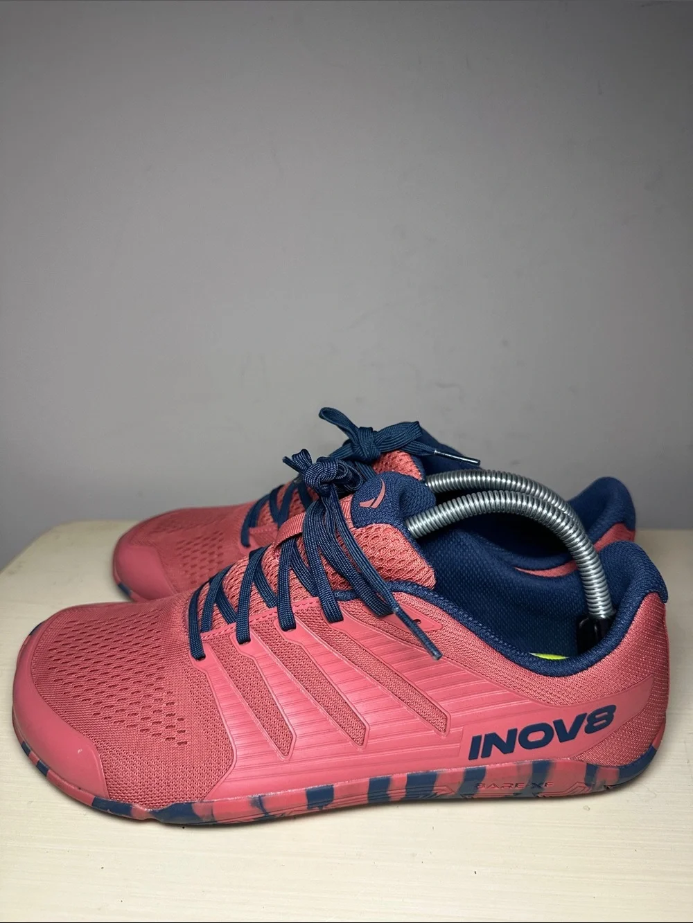 Inov-8 mens bare-xf boomerang Coral Pink and Navy Trail Sneakers